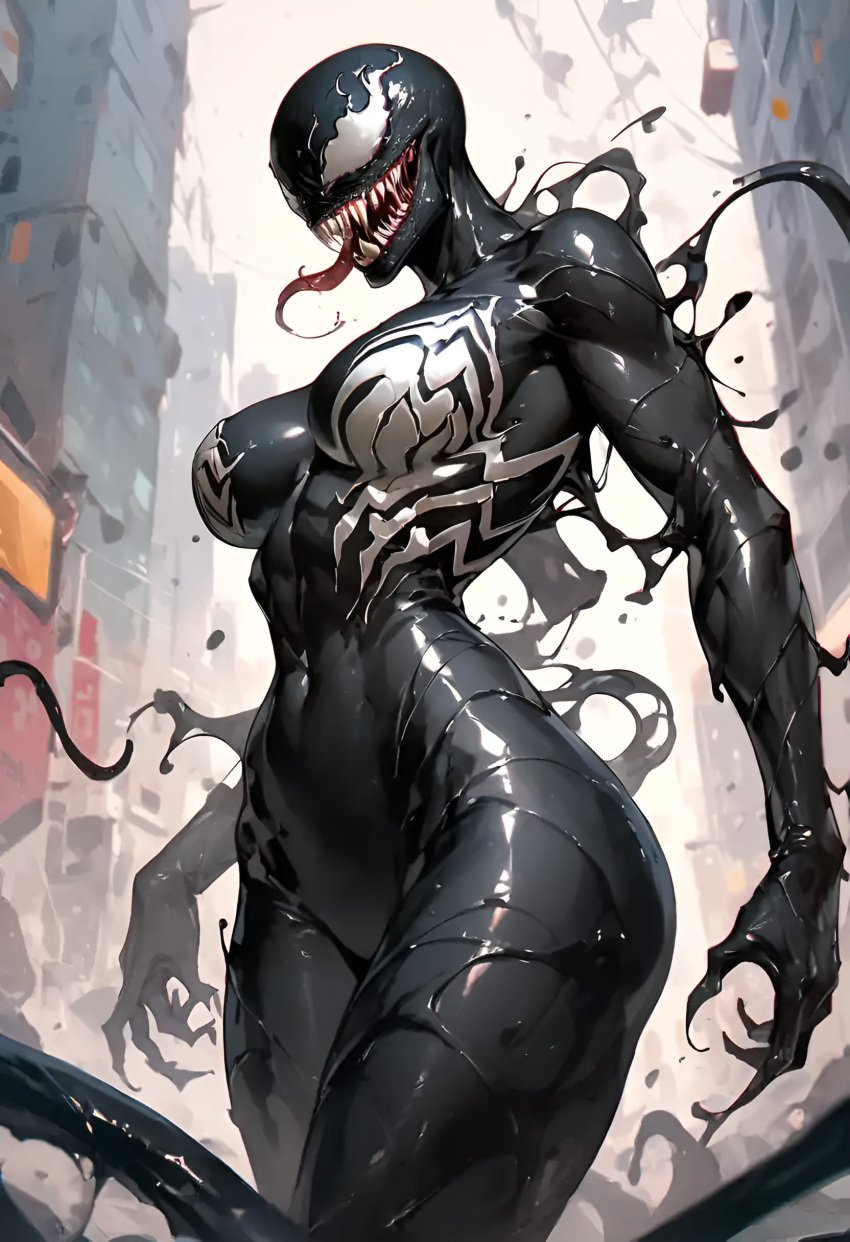 ai_generated big_ass big_breasts black_body black_suit city city_background cityscape curvy curvy_body curvy_female curvy_figure female female_focus female_only fit fit_female gigantic_breasts large_ass large_breasts long_tongue marvel marvel_comics monster monster_girl muscular muscular_female nightmare_waifu open_mouth redphoenix_ saliva scary solo solo_female solo_focus spider-man_(series) strong strong_woman suit symbiote symbiote_suit tagme tentacle venom_(marvel) white_eyes