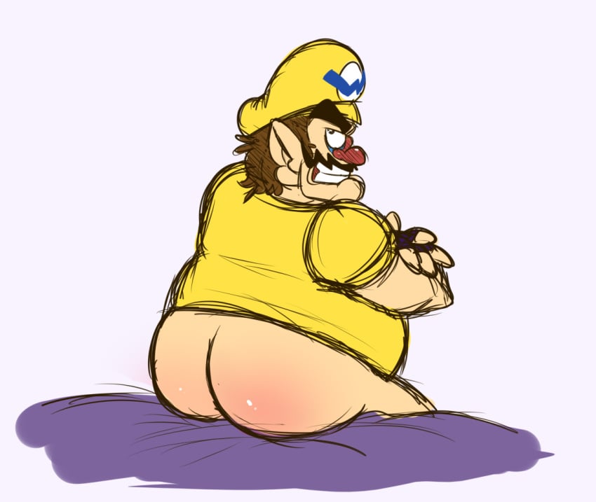 1boy ass big_ass bottomless bottomless_male brown_hair clothing dumptruck_ass dumptruck_butt facial_hair fat fat_ass fat_man gay hat huge_ass human jokiart large_ass male male_only mario_(series) nintendo no_pants obese obese_male overweight overweight_male shirt sitting solo solo_male wario yellow_hat yellow_shirt