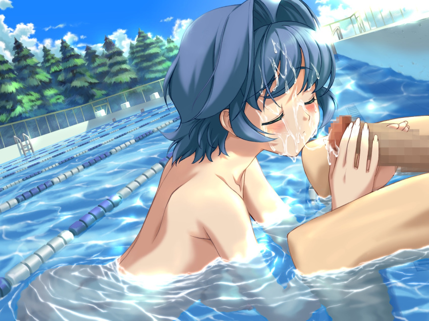 angel_wish blue_hair censored cum game_cg nanami_kidosaki penis short_hair