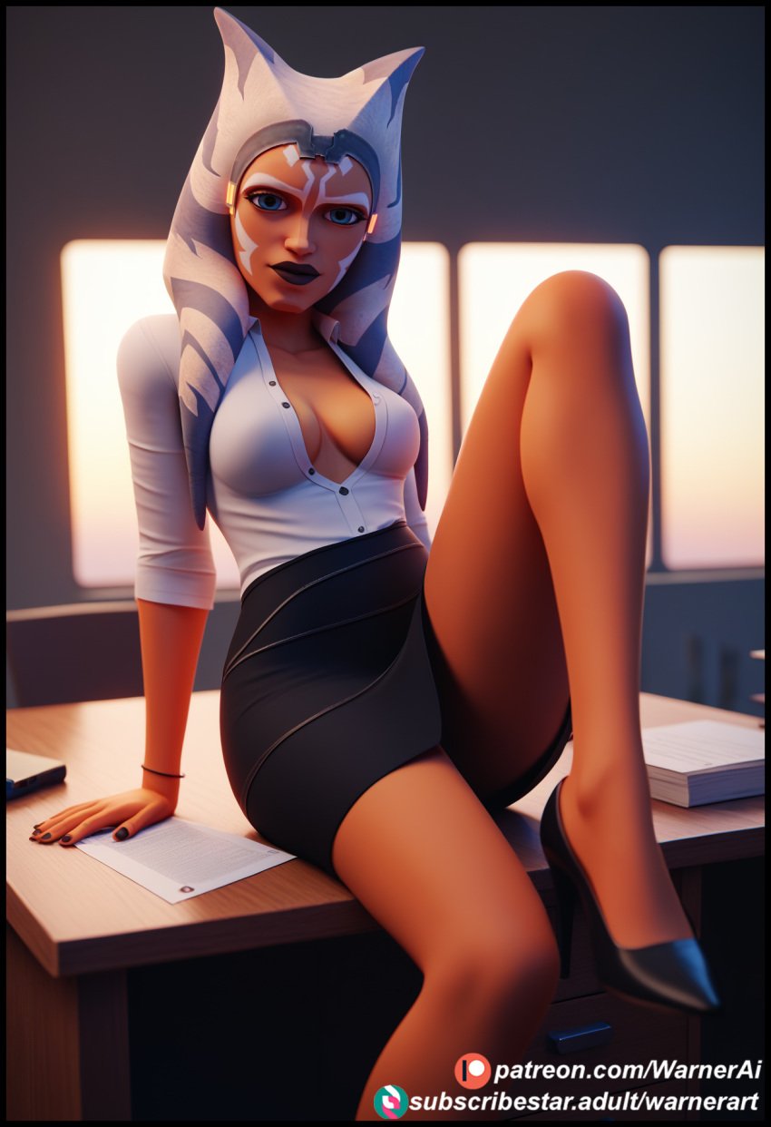 ahsoka_tano ai_generated blouse boss dominant_female femdom heels high_heels jedi jedi_padawan office_clothing office_lady skirt star_wars