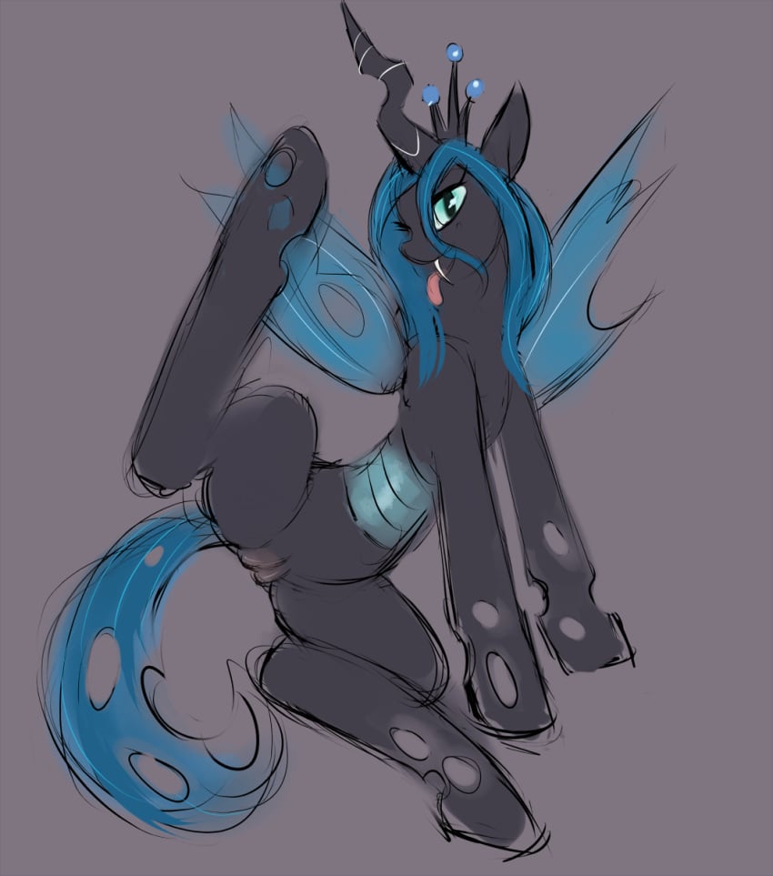 changeling equine female friendship_is_magic hair horn looking_at_viewer mane my_little_pony ponyparty pose pussy queen_chrysalis_(mlp) smile smooth_skin solo tongue villain villainess