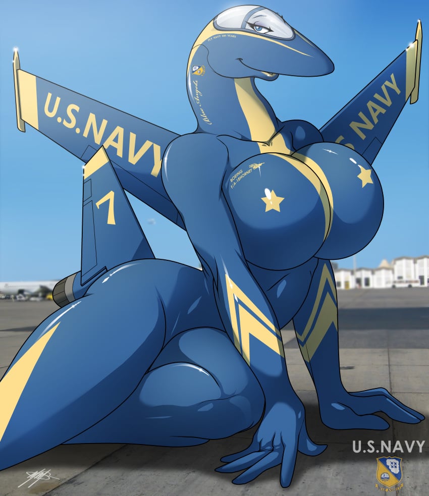 1girls 2012 aeromorph airplane anthro blue_angels breasts f/a-18 featureless_breasts female female_only huge_breasts living_aircraft living_machine looking_at_viewer original original_character solo thick_thighs voluptuous walter_sache wide_hips