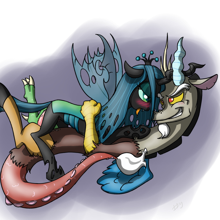 blush changeling chimera discord_(mlp) draconequus equine fangs female friendship_is_magic horn male my_little_pony penis queen_chrysalis_(mlp) sex sharpy smile smooth_skin straight wings