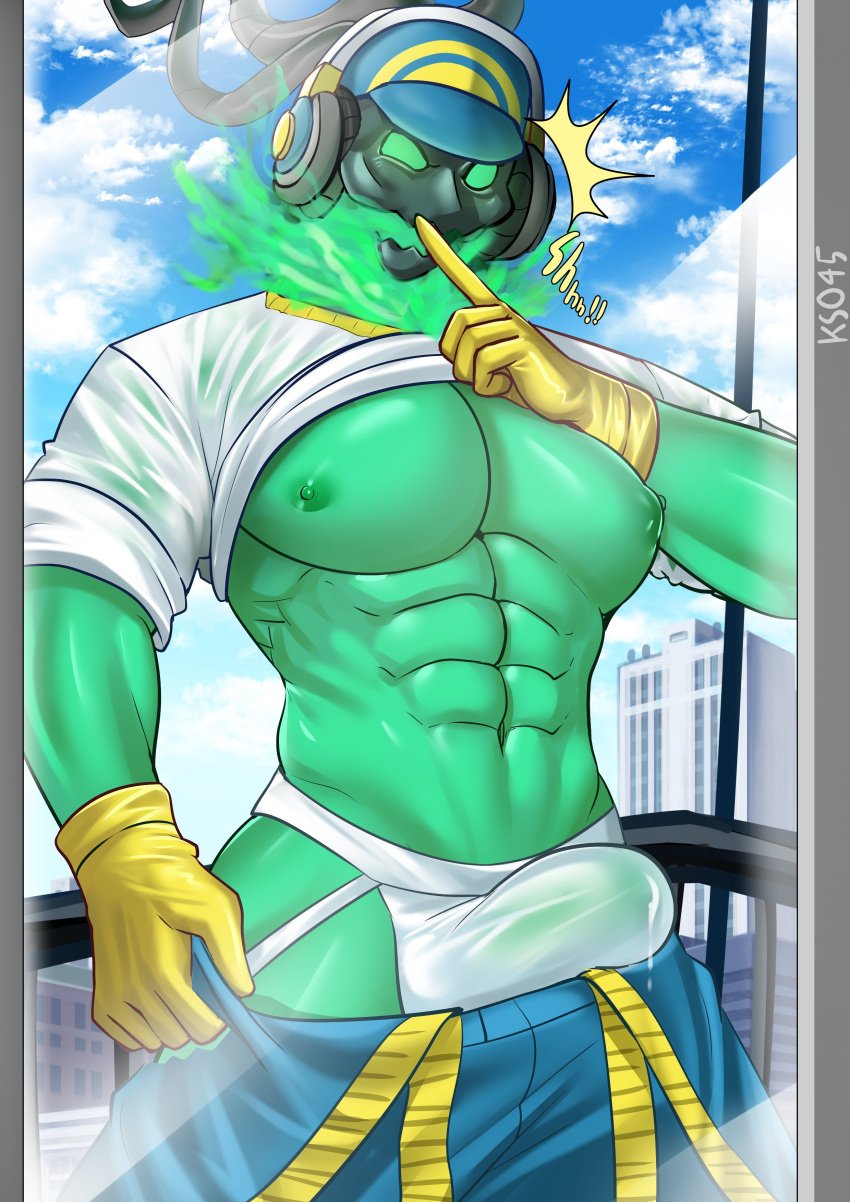 abs bara biceps big_bulge bulge clothing cum ghost green_body green_skin janitor_thresh jockstrap ks045 league_of_legends male male_nipples male_only manly muscular_male nipples pecs riot_games skull the_grind_series thresh underwear