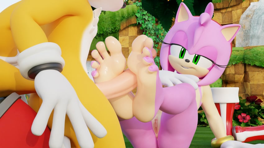 3d absurd_res amy_rose anthro ass canid canine clitoral_hood clitoris clothing digital_media duo erection eulipotyphlan feet female fingers foot_fetish foot_focus foot_play footjob footwear fox fur genitals gloves green_eyes hair handwear hedgehog hi_res humanoid_feet humanoid_genitalia humanoid_penis kneeling male male/female mammal nude penis pink_body pink_fur plantigrade pussy sega sex shoes smile soles sonic_(series) sonic_the_hedgehog_(series) tail tails_the_fox toes twintails3d two-footed_footjob