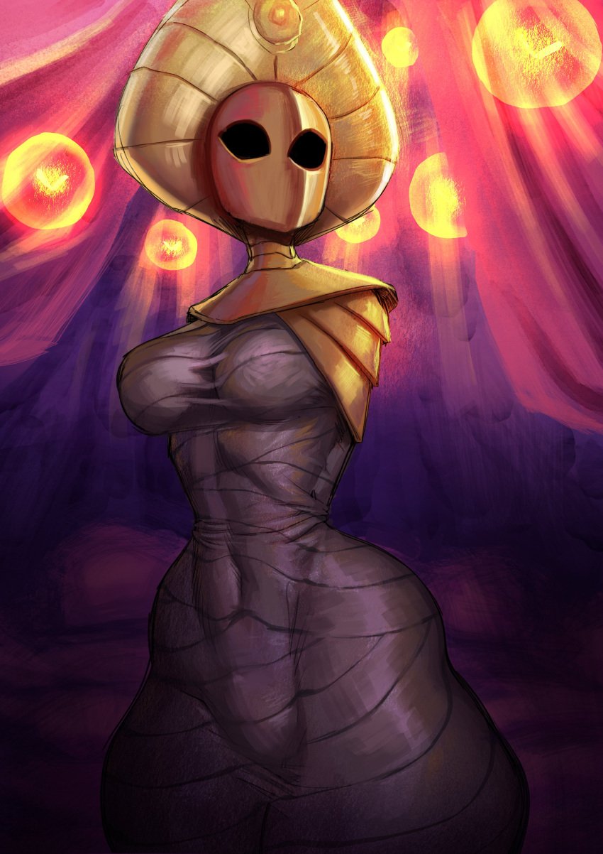 1girls armless breasts bug bug_girl child_bearing_hips clothed female fully_clothed godseeker hips hollow_knight hollow_night_(project) insect_girl insectoid insects lord_moku mask masked masked_female no_arms thick thick_thighs thighs wide_hips wrapped wrapped_up