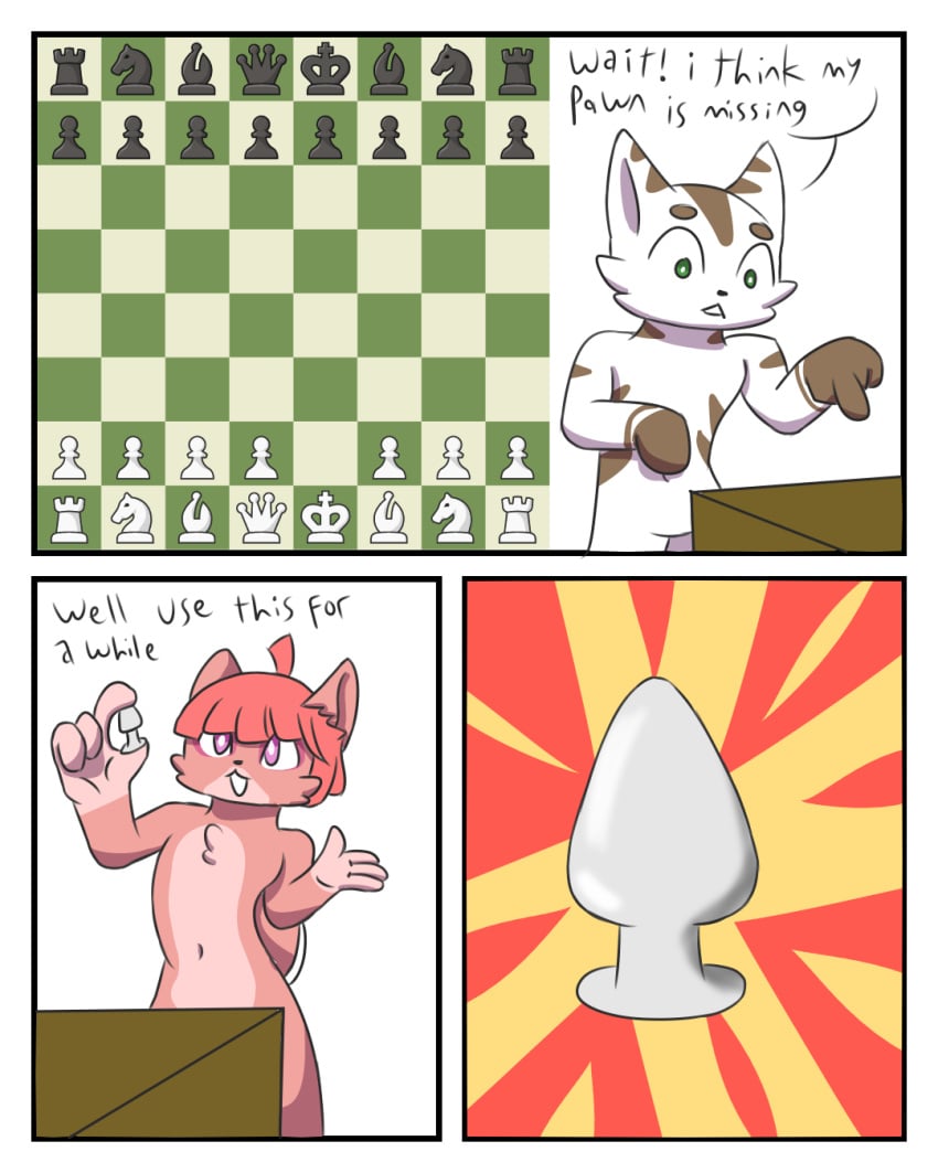 4:5 anthro chess chess_board chess_piece domestic_cat english_text felid feline felis furniture hi_res hybrid male mammal niko_(nikoransfw) nikora_(nikoransfw) nikoransfw plug table text