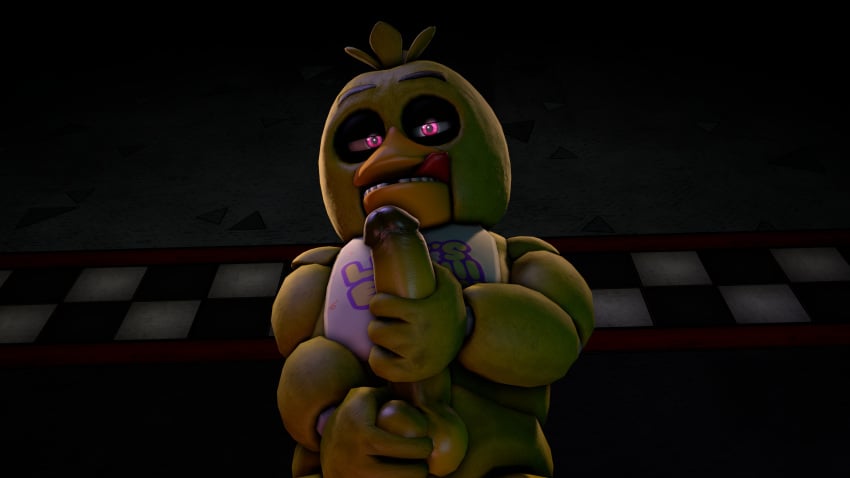 1futa 1girls 3d 3d_(artwork) animatronic anthro avian beak big_balls big_penis chica_(fnaf) chicken female female_only five_nights_at_freddy's fondling_balls four_fingers futa_only futanari holding_penis horny hungry hungry_mouth licking_beak licking_lips looking_at_viewer pink_eyes teasing tongue tongue_out yellow_body yellow_penis