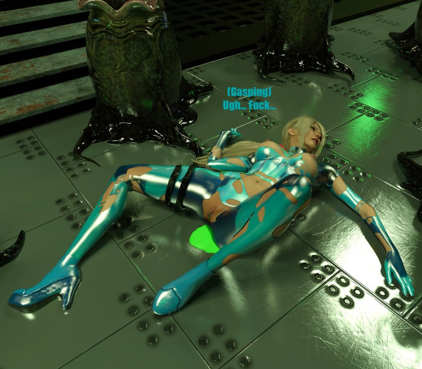 3d blonde_hair blue_eyes captured defeated defeated_heroine facehugger metroid monster pussy rape samus_aran scared solo that3dartist torn_clothes torn_clothing zero_suit_samus