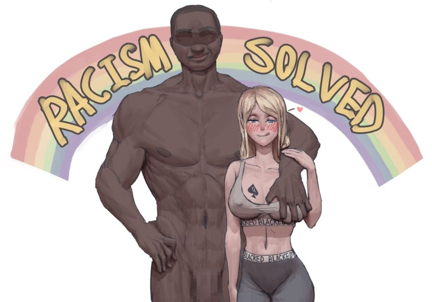 1boy 1girls 2024 2d blacked blacked_clothing blonde_hair bnwo breasts, dark-skinned_male dark_skin femsub grabbing_breasts groping hand_on_breast hat interracial light-skinned_female light_skin maledom maledom_caption netorare ntr qos qos_tattoo queen_of_spades queen_of_spades_symbol queen_of_spades_tattoo raceplay rainbow tagme text tradwife wjs07 wojak_comics