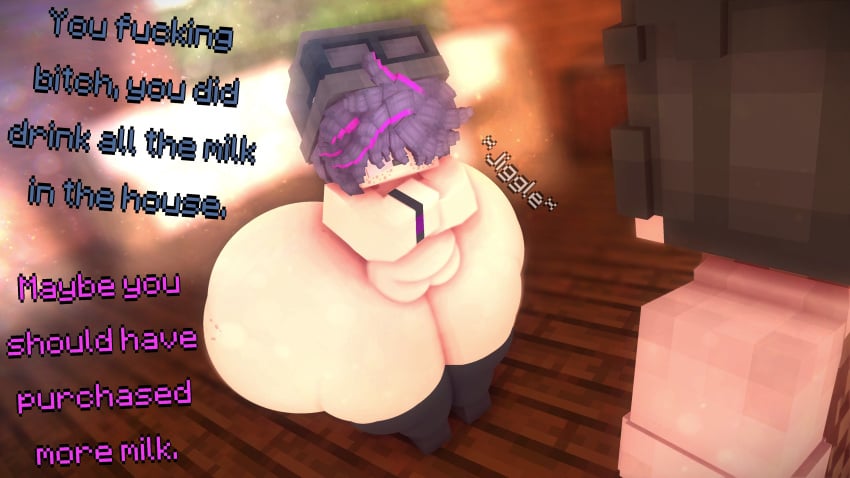 2boys 3d ass beanie beanie_hat belly black_hair bottomless bottomless_male cappuccinodrinker chubby chubby_male english_text fat freckles freckles_on_ass freckles_on_face hair_covering_eye hair_over_eyes hips hyper hyper_ass large_ass male male_focus male_only mine-imator minecraft nude nude_male purple_hair stockings stockings_only stockings_thigh_highs stomach text thick_thighs thighs wide_hips