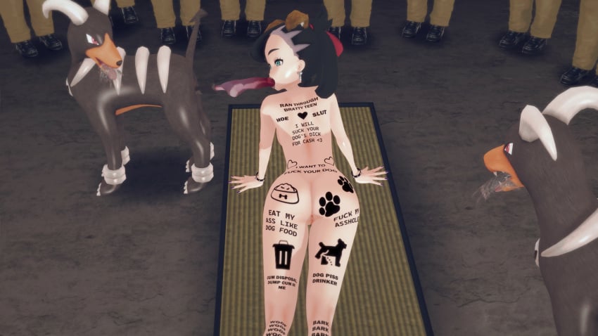 3d 3d_(artwork) anime_style audience body_writing canine cumdump dark_type fire_type houndoom koikatsu koikatsu! koikatu marnie_(pokemon) multiple_boys pokemon pokemon_(species) pokephilia public self_upload tattoo tattoos zoophilia zoophilia