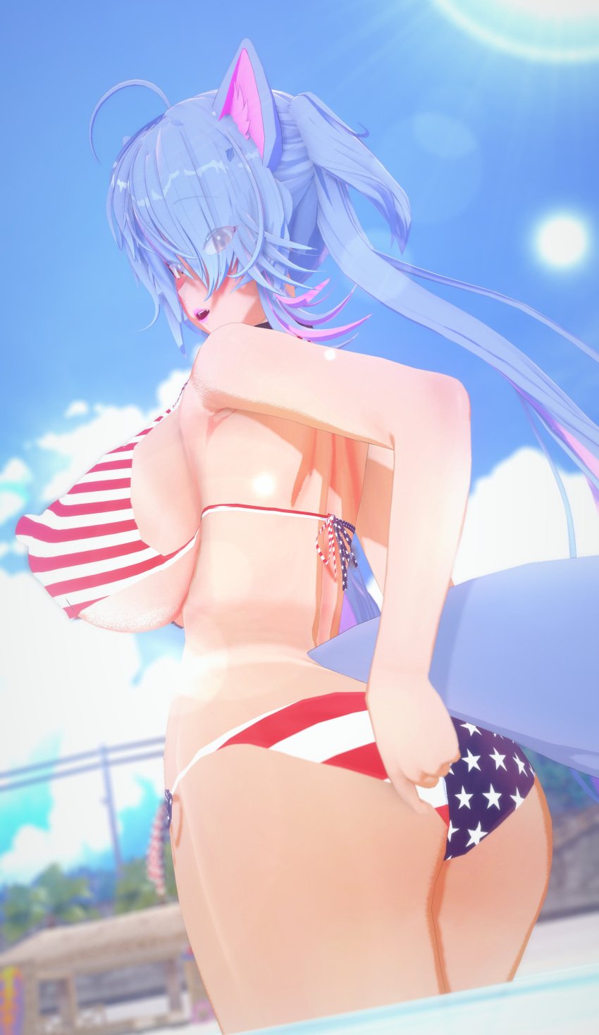 1girls 2023 3d 4th_of_july bikini breasts cat_ears cat_tail deluxe_rosie erect_nipples female female_only huge_breasts indie_virtual_youtuber nipple_bulge orca_tail rosie_(vtuber) solo solo_female string_bikini tail tan-skinned_female tan_body tan_skin virtual_youtuber