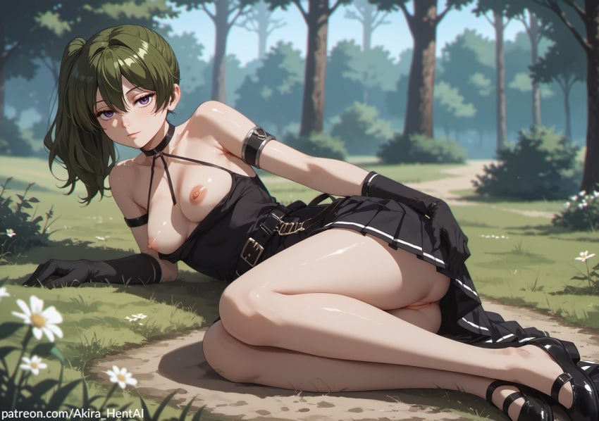 ai_generated akira_hentai breasts breasts_exposed exposed frieren_beyond_journey's_end green_hair horny lying lying_on_ground nipples seductive sexy sousou_no_frieren ubel_(sousou_no_frieren)