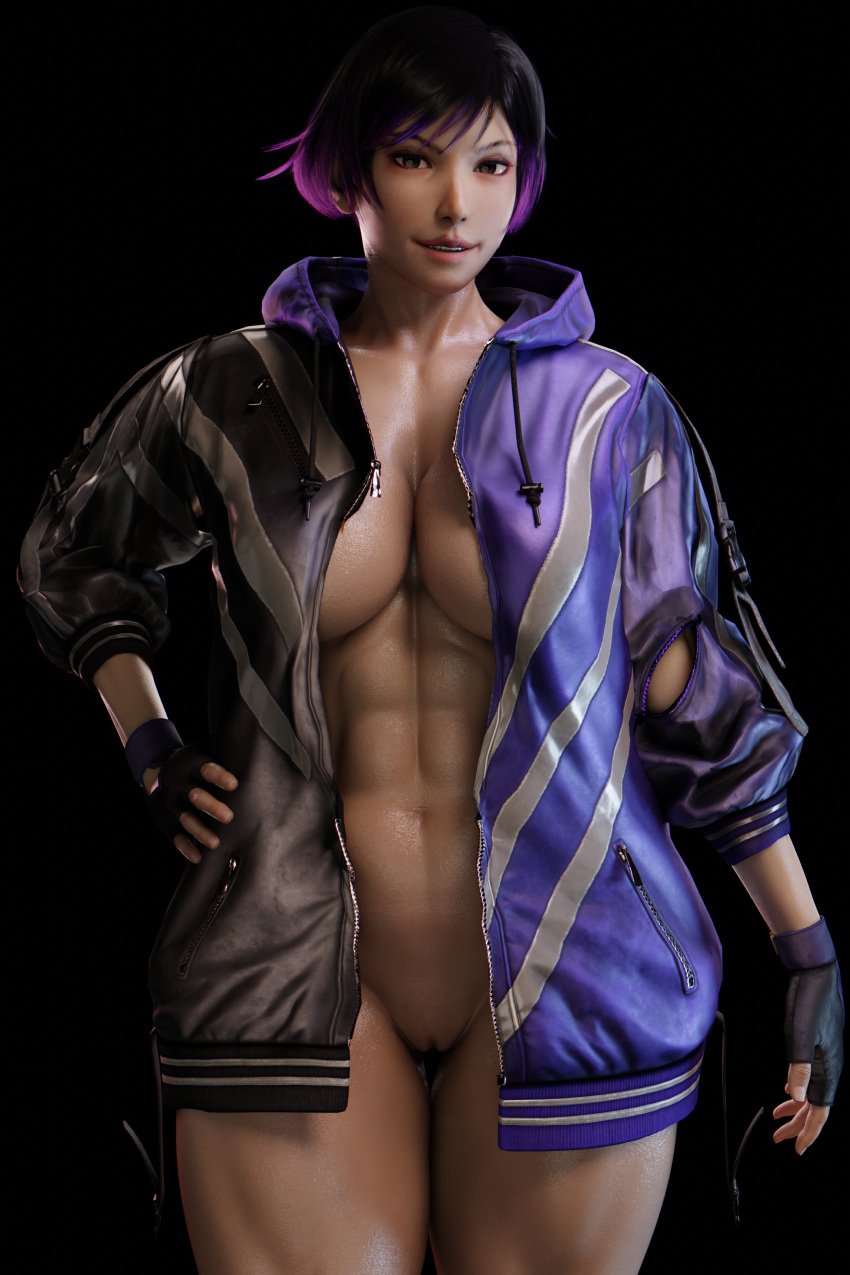 abs asian asian_female female_abs looking_at_viewer muscular_female reina_mishima smiling_at_viewer solo_female tekken tekken_8 vensaku