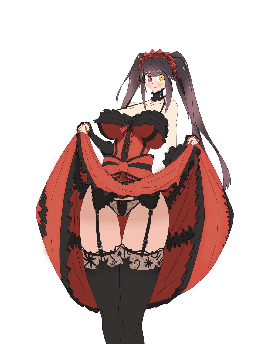 1girls 2d 2d_(artwork) ass big_breasts black_body breasts date_a_live dress dress_lift headband heterochromia light-skinned_female lolita_fashion long_hair looking_at_viewer red_eyes socks solo solo_female solo_focus thick_thighs thighs tokisaki_kurumi twintails