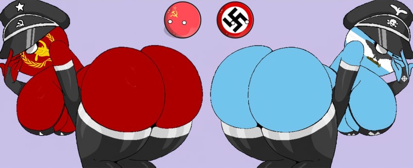 2boys 2girls alternate_version_available ass_focus big_ass big_breasts blue_skin countryballs countryhumans countryhumans_edit countryhumans_girl edited edited_image edited_official_artwork fascist_argentina_(countryhumans) nazi_germany_(countryhumans) red_skin sendero_luminoso_(countryhumans) soviet_union_(countryhumans) surprised surprised_expression surprised_face white_eyes wink