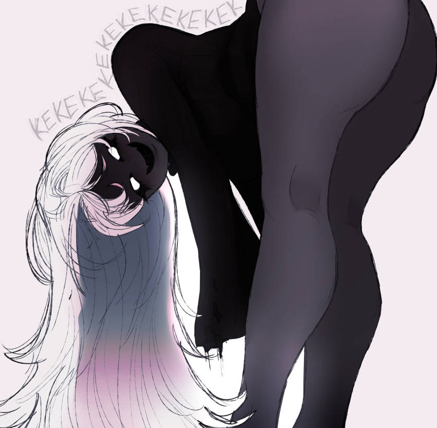 black_body dark-skinned_female long_hair long_sleeves mimwaurs non-human oc original_character white_hair