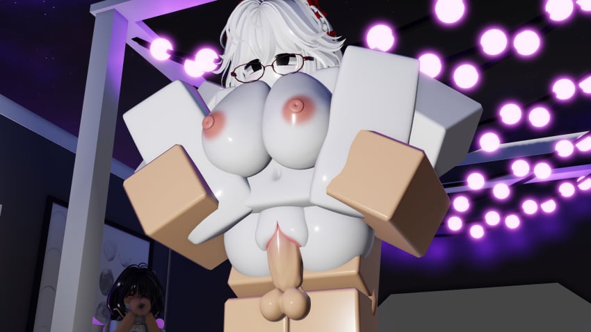 1boy 1boy1girl 2girls 3d areolae artist_request balls blocky_body breasts duo_focus glasses huge_breasts legs_held_open nipples nude nude_female nude_male penis penis_in_pussy pussy reverse_stand_and_carry_position reverse_suspended_congress roblox roblox_studio robloxian spread_legs tagme vaginal_penetration white_body white_hair