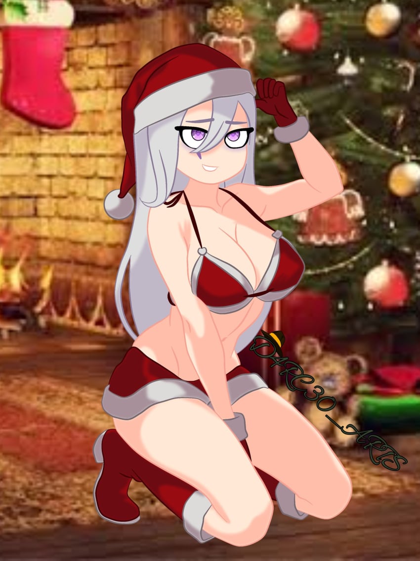 1girls alternate_hairstyle alternate_version_available big_breasts breasts christmas christmas_clothing christmas_tree d4rc30_arts dir_arts female fhs fhsz3r0 fnafhs fnafhs_z3ro fnafhsrule34 hand_on_head long_hair mai_(fnafhs) purple_hair reindeer reindeer_antlers remake remastered santa_costume santa_hat seductive seductive_look seductive_smile smiling tagme two_tone_hair white_hair