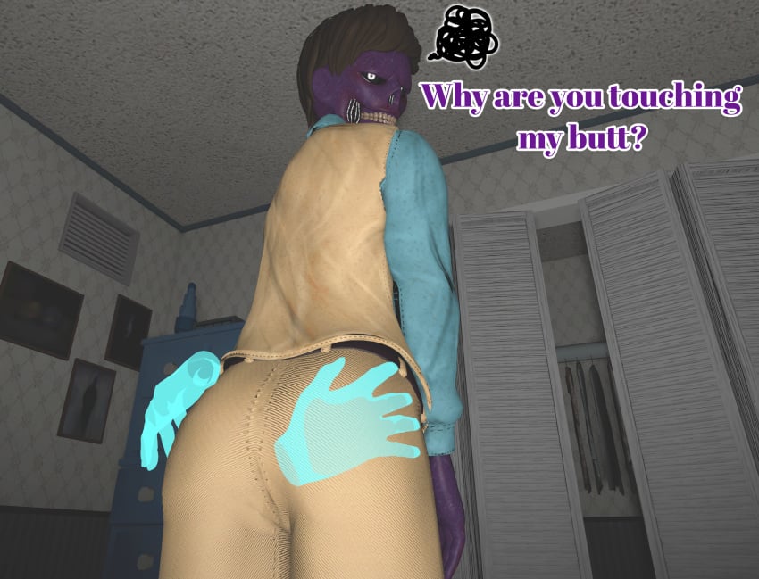 3d ass five_nights_at_freddy's freddy_fazbear's_pizzeria_simulator gay human male male_only michael_afton purple_body purple_skin source_filmmaker touching_ass vest yuuki_momofox