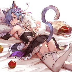 1girls 77gl anal apple apples apron ass bag bed blue_eyes blue_hair breasts buttplug buttplug_tail cat_ears cat_tail fake_animal_ears female female_only food fruit garter_straps hair_ornament looking_at_viewer maid maid_apron maid_headdress maid_uniform matching_hair/eyes medium_breasts on_bed pillow re:zero_kara_hajimeru_isekai_seikatsu rem_(re:zero) roswaal_mansion_maid_uniform shopping_bag short_hair thighhighs x_hair_ornament