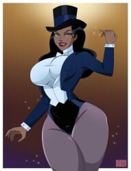 1girls big_breasts big_thighs black_hair busty cameltoe dark-skinned_female dc dc_comics dcau female female_only ghostlessm hourglass_figure huge_breasts justice_league justice_league_unlimited long_hair looking_at_viewer magician narrow_waist smile smirk smirking solo suit superheroine thick_thighs thighs thunder_thighs thunderthighs top_hat tophat wide_hips zatanna zatanna_(dcau) zatanna_zatara