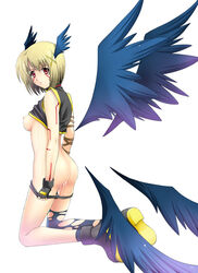 1girls ass asymmetrical_legwear black_wings blonde_hair blue_wings body_markings boots breasts brown_hair clothes_pull clothing facial_mark female fingerless_gloves footwear gloves hair_ornament hayate_yagami head_wings human kakogawa_tarou legs lyrical_nanoha mahou_shoujo_lyrical_nanoha mahou_shoujo_lyrical_nanoha_strikers medium_breasts nipples panties panties_down pantsu panty_pull pussy_juice red_eyes shirt shirt_lift shirt_pull short_hair sideboob single_thighhigh small_breasts solo thighhighs torn_clothes underwear underwear_pull vaginal_juices wings x_hair_ornament