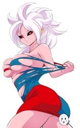 1girls android_21 breasts caisama cleavage dragon_ball dragon_ball_fighterz female female_only huge_breasts ripped_clothing solo torn_clothes