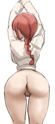 1girls ass ass_focus big_ass chainsaw_man female female_only half_naked makima_(chainsaw_man) pussy rakeemspoon red_hair solo thick_thighs thighs