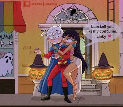 1boy 1girls barefoot blushing blushing_male chel chel_(cosplay) chel_(the_road_to_el_dorado) clean diligi dililewds dreamworks feet freckles freckles_on_face fully_clothed halloween halloween_costume holding_onto_partner latina legs lincoln_loud mexican_female nickelodeon olive_skin ronnie_anne_santiago sexy_outfit showing_leg tan_skin teasing the_casagrandes the_loud_house the_road_to_el_dorado