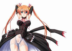 blush cameltoe clothing dress female hair_ornament heterochromia kagurazaka_asuna large_breasts mahou_sensei_negima mahou_sensei_negima! mutou_keiji see-through see-through_clothing straight_hair tied_hair twintails uncensored