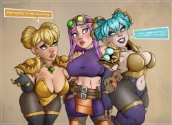 3girls big_breasts chromie gnome gnome_(warcraft) gnome_female morchie multiple_girls planktonheretic shortstack thick thick_thighs tights warcraft world_of_warcraft