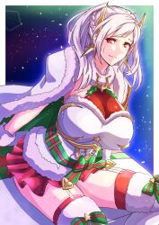 1girls alternate_costume breasts cape christmas cleavage dark_persona fire_emblem fire_emblem_awakening fire_emblem_heroes garter_straps grima_(fire_emblem) hair_ornament large_breasts long_hair looking_at_viewer nintendo red_eyes robin_(female)_(fell_tactician)_(fire_emblem) robin_(fire_emblem) robin_(fire_emblem)_(female) smile solo thick_thighs to_(tototo_tk) twintails white_border white_hair