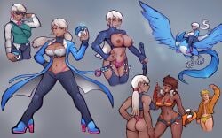 articuno big_breasts bikini_top blanche_(pokemon) candela_(pokemon) candela_(pokemon_go) dark-skinned_female flat_belly flat_stomach high_heels markydaysaid pokemon pokemon_(species) pokemon_go pokies spark_(pokemon)