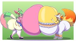 anthro ass big_breasts big_butt breasts eeveelution female female/female fennekin generation_4_pokemon generation_6_pokemon huge_butt hyper hyper_ass hyper_breasts hyper_butt leafeon niki_(dofunut) nintendo pokemon pokemon_(species) thiccbuns