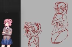 doki_doki_literature_club grabbing_shirt madorijpg natsuki_(doki_doki_literature_club) sketch wip