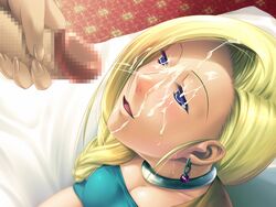 1boy 1girls bangs bed bianca_whitaker blonde_hair blue_eyes blush braid breasts censored cleavage close-up clothed_sex clothing cum cum_on_hair dragon_quest dragon_quest_v dutch_angle earrings ejaculation face facial female fingernails from_above hair happy_sex indoors jewelry large_breasts long_fingernails long_hair looking_up masturbation mosaic mosaic_censoring necklace open_mouth partial_male penis pink_poison side_braid single_braid smile sweat swept_bangs