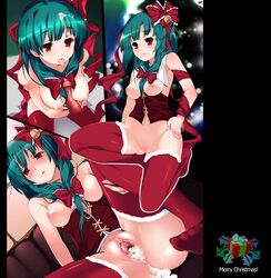 anus boots breastless_clothes breastless_clothing breasts christmas clitoris cofepig comic cum cum_in_pussy cum_inside cum_on_hair cumdrip facial gaping green_hair highres kagiyama_hina long_hair nipples no_panties paizuri penis pussy red_eyes ribbon straight_hair team_shanghai_alice thigh_boots thighhighs tongue touhou uncensored urethra