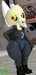 1boy 2023 3d 3d_model anthro anthro_only boots clothed clothing digital_media digital_media_(artwork) disney femboy front_view hand_on_hip jacket kennyb0mber_(artist) kennythebobcat king_clawthorne looking_at_viewer male non-human shirt shortstack skull_head slim_waist source_filmmaker the_owl_house thick_thighs