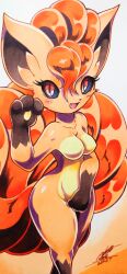 025aki 1girls 2023 big_breasts black_sclera blush blush_lines breasts canine covering_crotch cute cute_fang dated eyelashes featureless_breasts female female_only female_pokemon fox fox_ears fox_girl fox_tail furry furry_only generation_1_pokemon multi_tail open_mouth orange_body orange_fur orange_hair pawpads pointy_breasts pokémon_(species) pokemon pokemon_(species) pokemon_rgby red_eyes signature vulpix wide_hips
