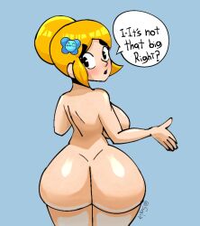 back_view big_ass big_breasts blonde_hair brawl_stars light-skinned_female light_skin looking_at_viewer piper_(brawl_stars) simple_background simple_eyes suglir thick_thighs