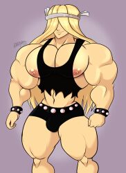 1boy abs bara belt big_muscles big_pecs black_clothing blonde_hair blonde_hair_male bulge cartoon_network caucasian clothed clothing crop_top dexter's_laboratory hair_covering_eye hair_covering_eyes hair_ornament hanna-barbera headband headwear himbo human justice_friends long_hair long_hair_male male male_nipples male_only moobs muscular muscular_arms muscular_male nipples pecs pectorals ratchetjak shorts skimpy smile solo solo_male standing studded_belt studded_wristband tank_top thick_thighs thighs val_hallen wristband