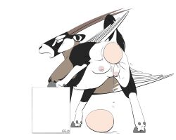 1girls 5:4 alpha_channel antelope bovid causationcorrelation crotchboobs egg egg_laying female female_only feral grazing_antelope hooves horn mammal open_mouth oryx quadruped rear_view simple_background solo tail text transparent_background url