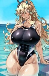 1girls abs barghest_(gawain)_(fate) breasts ebora fate/grand_order fate_(series) female hips huge_breasts light-skinned_female light_skin partially_submerged solo swimsuit thick_thighs thighs water wide_hips youngmanisdown