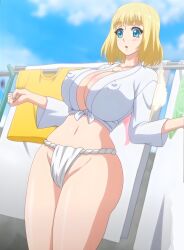 alisa_(katainaka_ni_totsui_de_kita_russia_musume_to_h_shimakuru_ohanashi) anime_screencap big_breasts blonde_hair blue_eyes fundoshi katainaka_ni_totsui_de_kita_russia_musume_to_h_shimakuru_ohanashi mature_female milf ova russian_female russian_girl short_hair solo