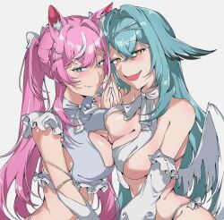 2females blue_eyes dog_ears dog_girl dog_tail female pink_hair virtual_youtuber vyugen yuniiho_(character)