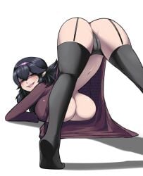 1girls 2023 allbeatnik big_breasts black_hair black_thighhighs cameltoe eyes_mostly_closed face_down_ass_up female female_only garter_straps hairband hex_maniac jack-o_pose long_hair looking_at_viewer looking_back looking_back_at_viewer narrowed_eyes nintendo panties pokemon pokemon_xy rear_view smiling smiling_at_viewer solo thighhighs underboob white_background