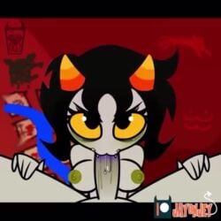 1girls animated black_hair blowjob blush breasts eye_contact eye_fetish female female_focus green_nipples grey_body grey_skin homestuck horns jay-onjey looking_at_viewer music nepeta_leijon nipples sound sound_effects troll undressing video