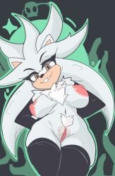 absurd_res anthro armwear breasts chest_tuft clothed clothing female genitals hi_res leggings legwear mammal partially_clothed pubes pussy rule_63 sega sh1vss silver_the_hedgehog silvia_the_hedgehog smile smirk solo sonic_(series) sonic_the_hedgehog_(series) tuft